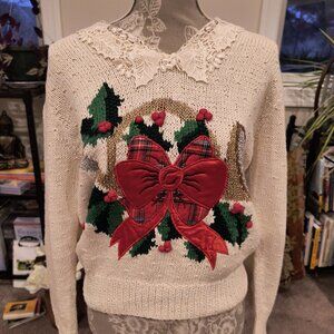 Women's Cotton Lace and Applique' Christmas Sweater M